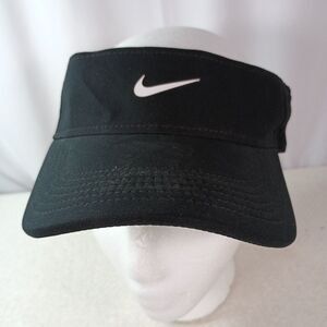 Nike Dri-FIT Visor Black w/ White Swoosh Adjustable Performance Hat OSFM